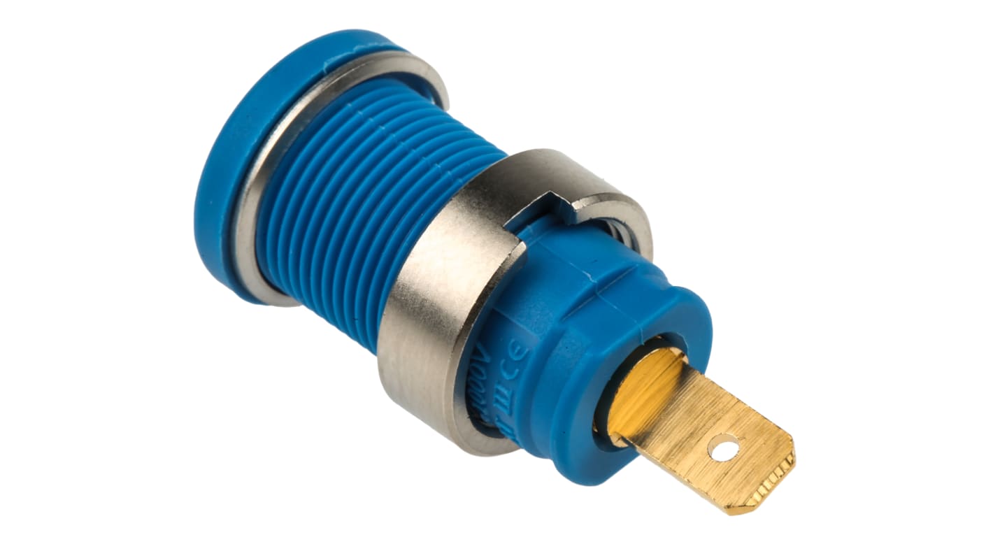 Hirschmann 4 mm Bananenbuchse Blau, Kontakt vergoldet, 1000V ac/dc / 25A Flachstecker