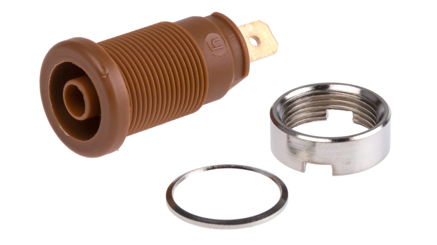 Hirschmann Test & Measurement Brown Female Banana Socket, 4 mm Connector, Tab Termination, 25A, 1000V ac/dc, Gold