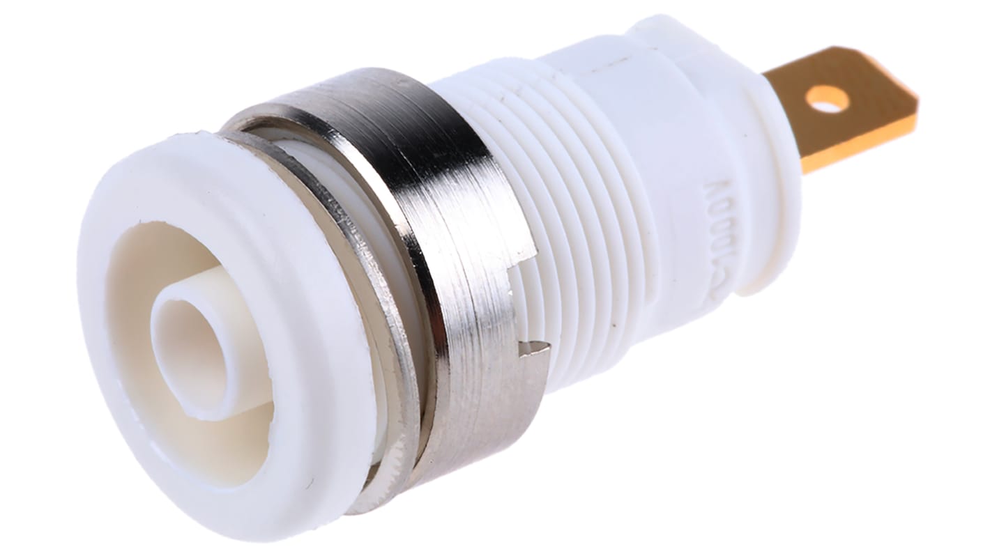 Hirschmann Test & Measurement White Female Banana Socket, 4 mm Connector, Tab Termination, 25A, 1000V ac/dc, Gold