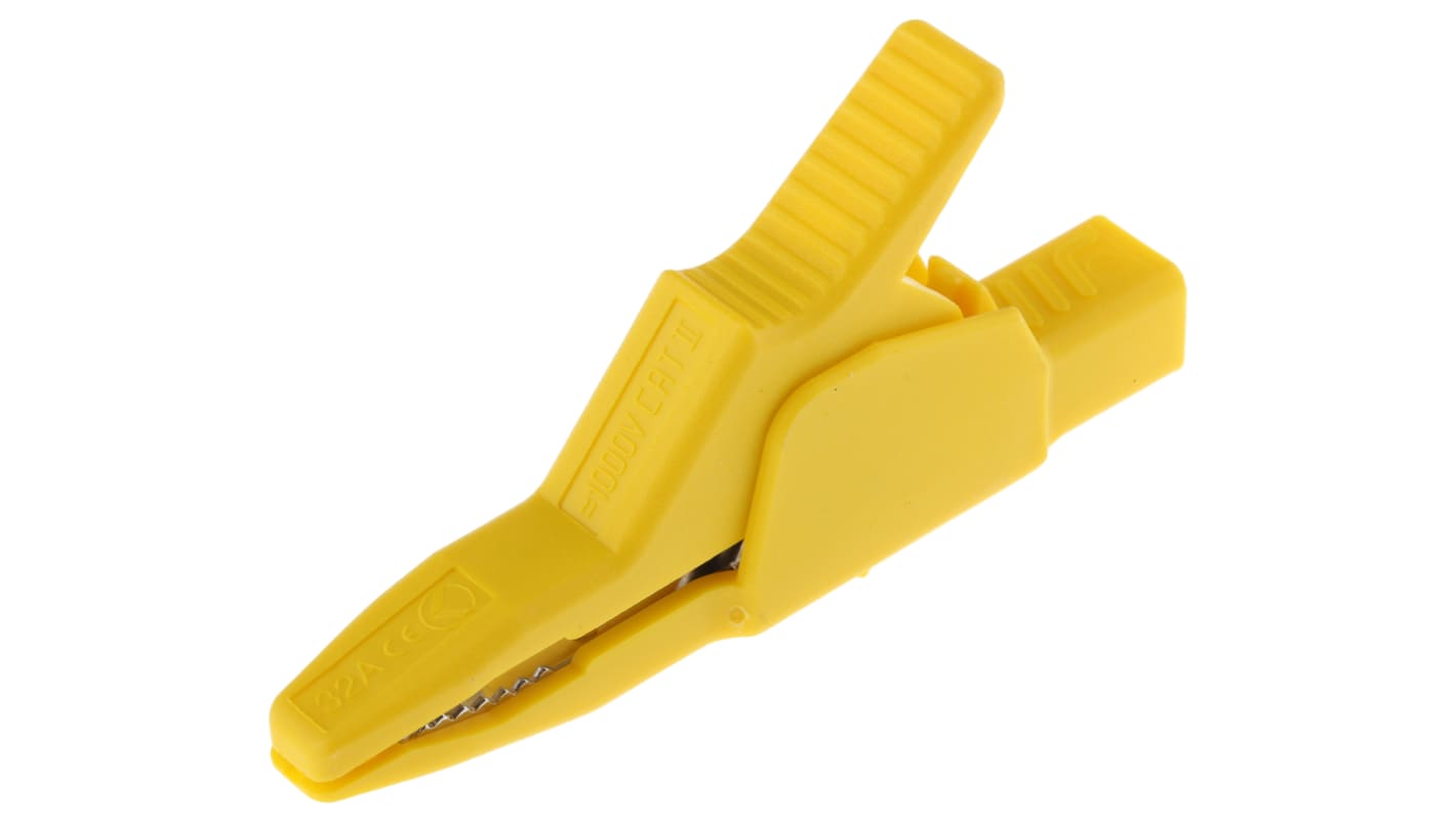 Hirschmann Test & Measurement Crocodile Clip 4 mm Connection, Brass Contact, 32A, Yellow