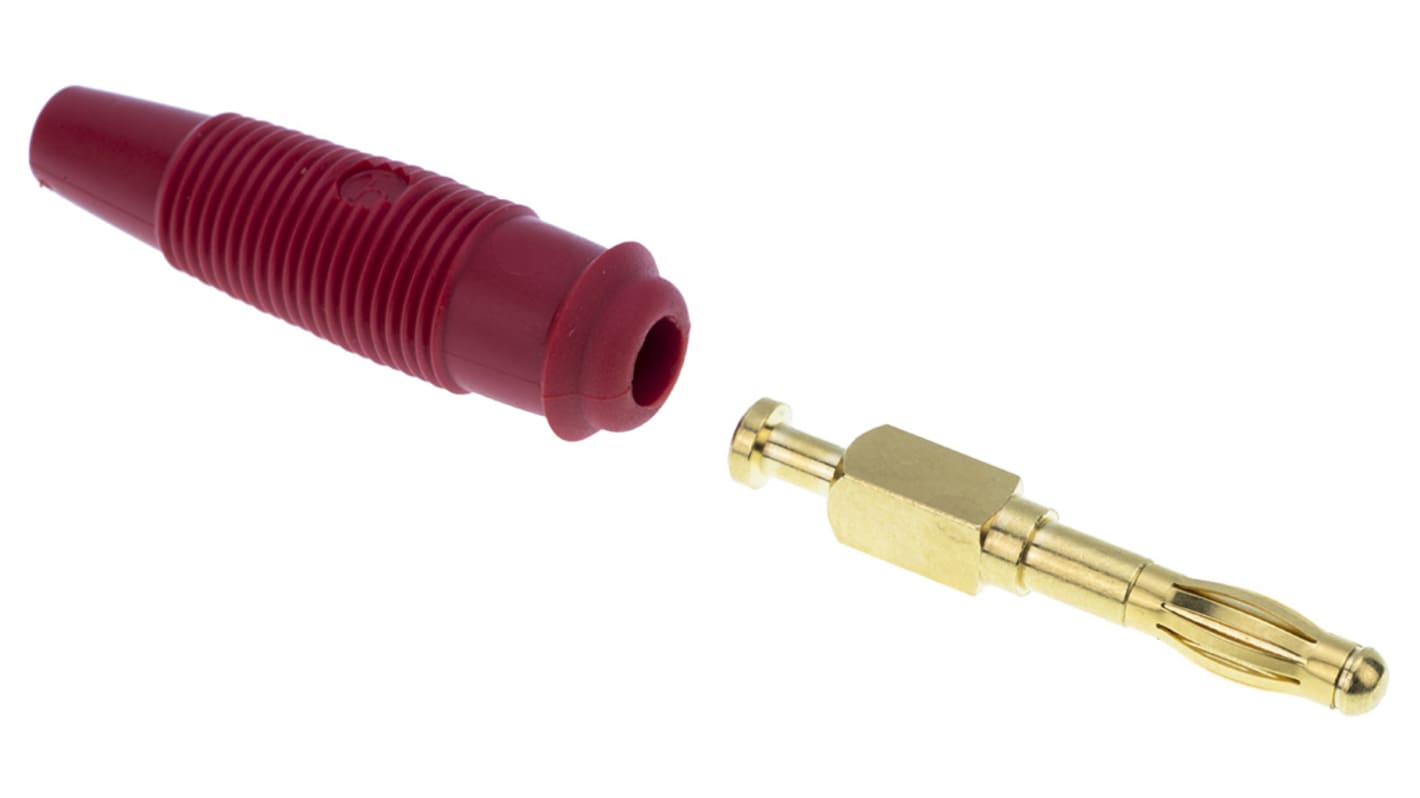 Hirschmann 4 mm Bananenstecker Rot, Kontakt vergoldet, 30 V ac, 60V dc / 32A, Lötanschluss