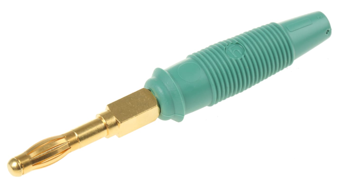 Hirschmann Test & Measurement Green Male Banana Plug, 4 mm Connector, Solder Termination, 32A, Gold Plating