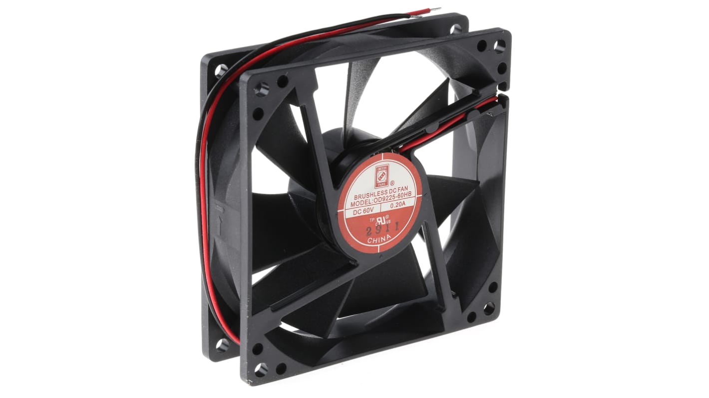 RS PRO Axial Fan, 60 V dc, DC Operation, 117.2m³/h, 12W, 200mA Max, 92 x 92 x 25mm