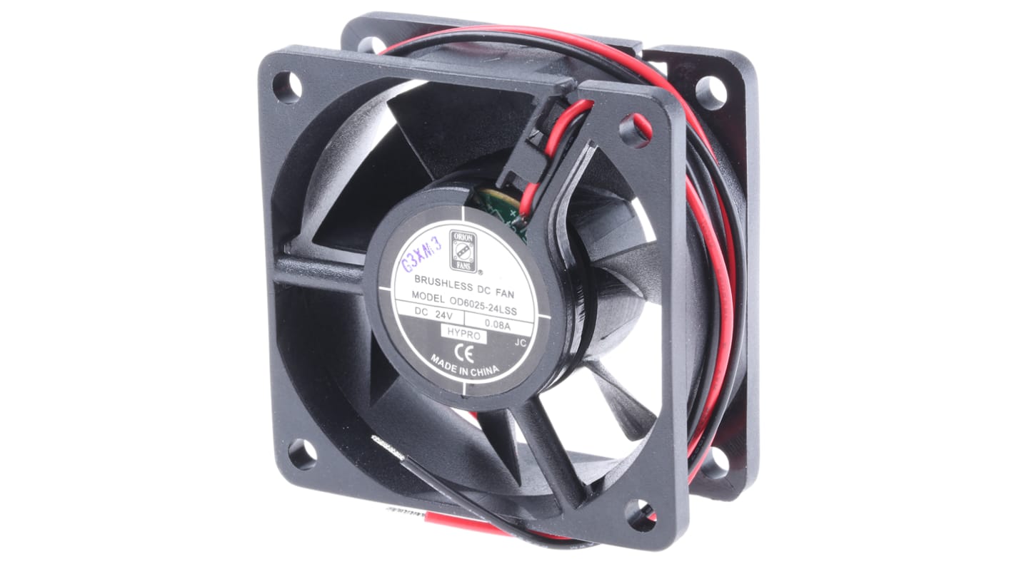 Ventilador Axial RS PRO de 60 x 60 x 25mm, 24 V dc, 1W, 2500rpm, caudal 22.1m³/h, 19dB