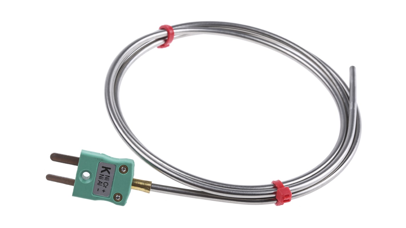 Thermocouple à isolation minérale RS PRO type K Ø 3mm, L 1m, +1100°C max à Fiche mâle miniature