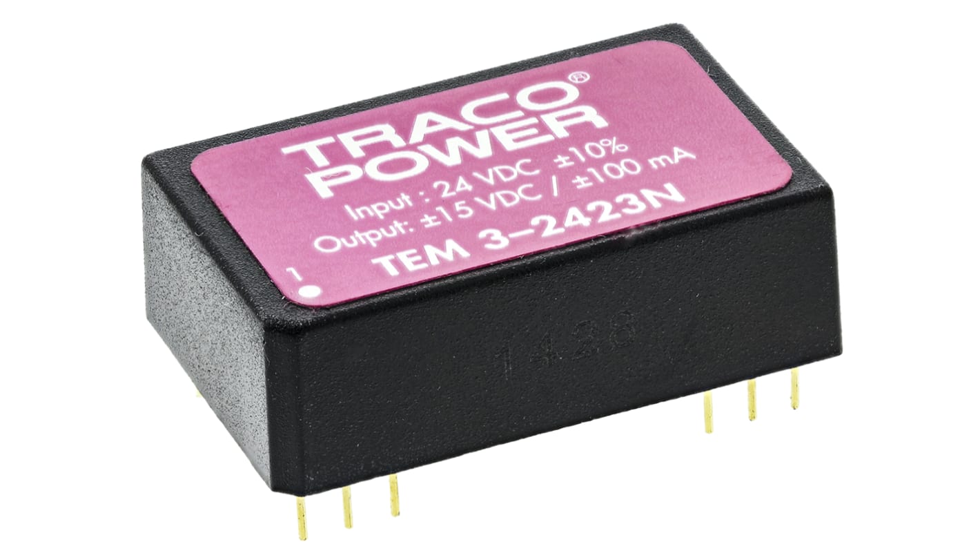 TRACOPOWER TEM 3N DC/DC-Wandler 3W 24 V dc IN, ±15V dc OUT / ±100mA Durchsteckmontage 1.5kV dc isoliert