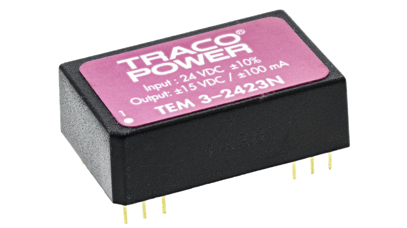 Convertisseur DC-DC TRACOPOWER, TEM 3N, Montage traversant, 3W, 2 sorties, ±15V c.c., ±100mA