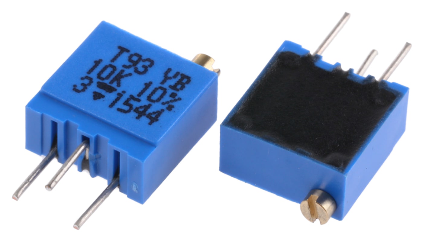 10kΩ, Through Hole Trimmer Potentiometer 0.5W Top Adjust Vishay, T93