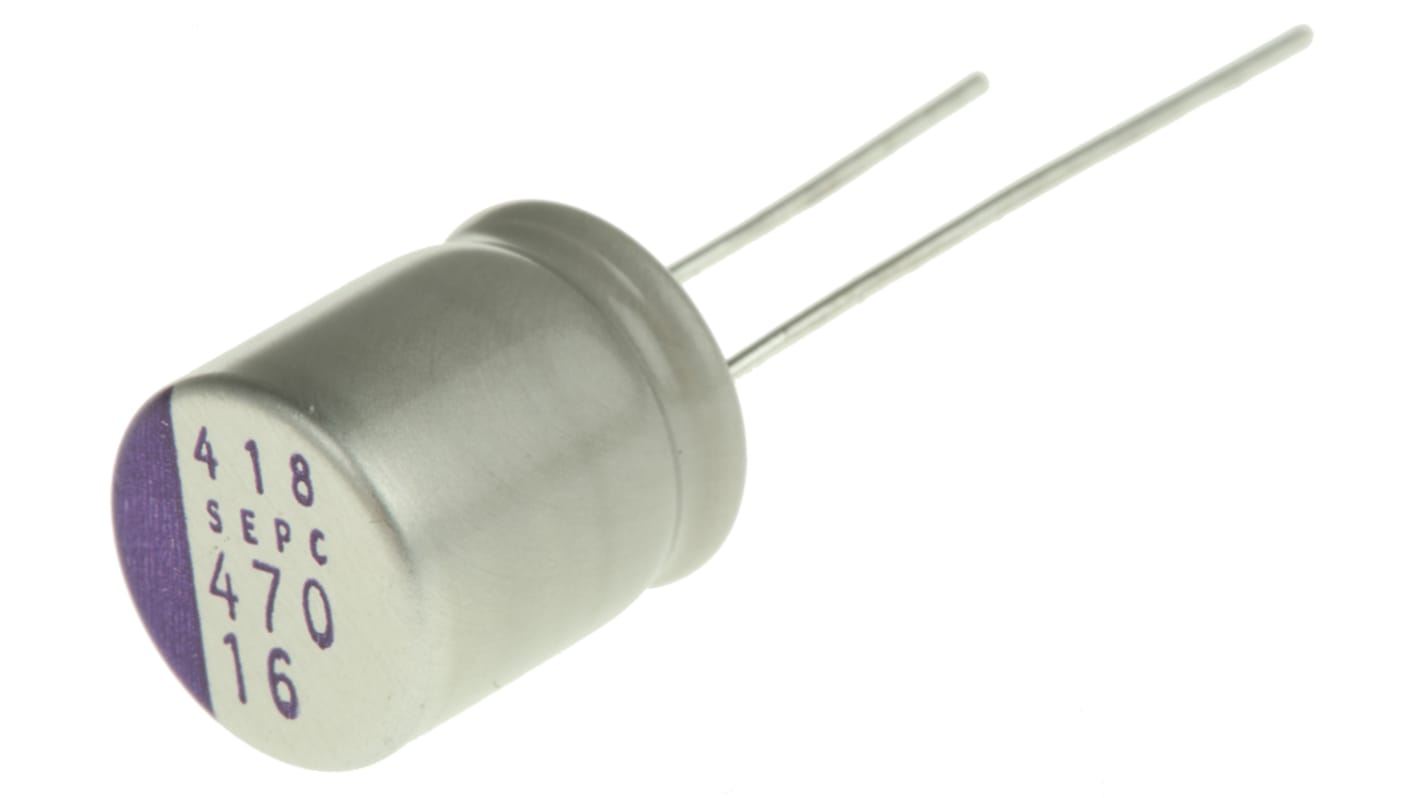 Panasonic 470μF Through Hole Polymer Capacitor, 16V dc