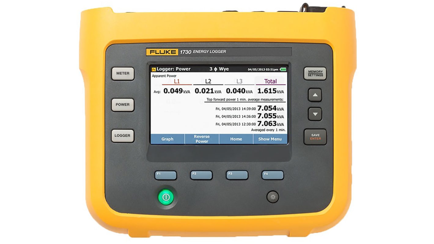 Supervisor y registrador de energía Fluke 1730, para Corriente, Potencia, Tensión, display TFT, interfaz USB