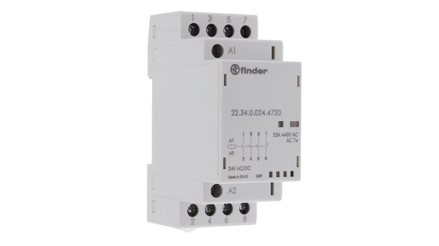 Finder 22 Series Series Contactor, 24 V ac/dc Coil, 4-Pole, 25 A