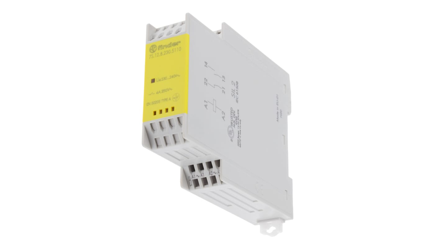 Finder DIN Rail Force Guided Relay, 230V ac Coil Voltage, 2 Pole, SPDT