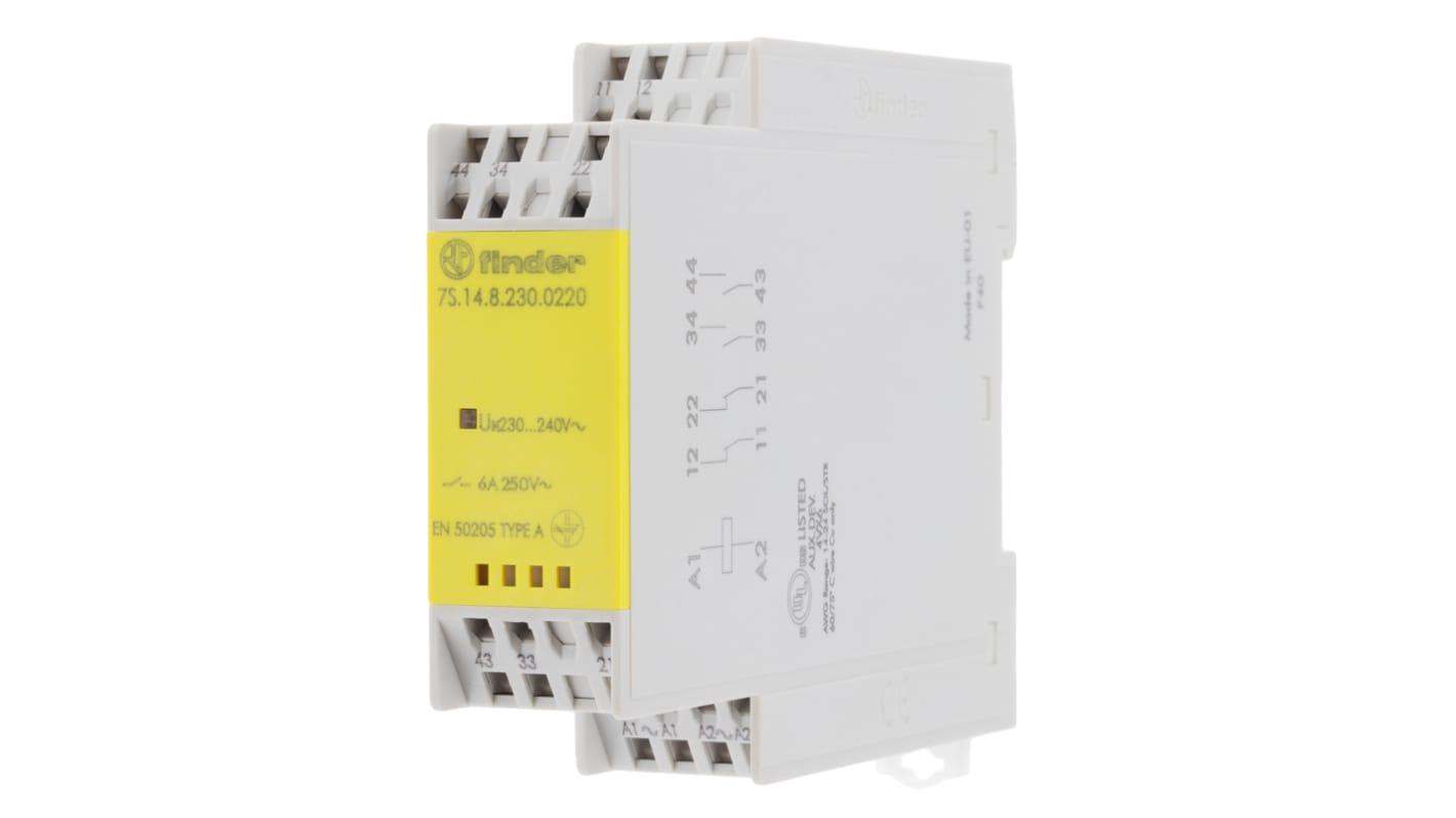 Finder DIN Rail Force Guided Relay, 240V ac Coil Voltage, 4 Pole, DPDT