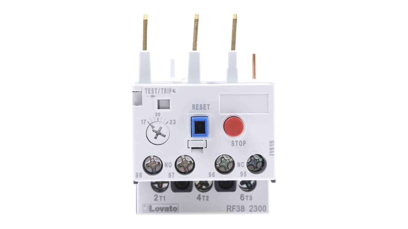Lovato RF38 Thermal Overload Relay, 17 → 23 A F.L.C, 38 A Contact Rating, 0.7 → 2.4 W, 690 Vac, 3P