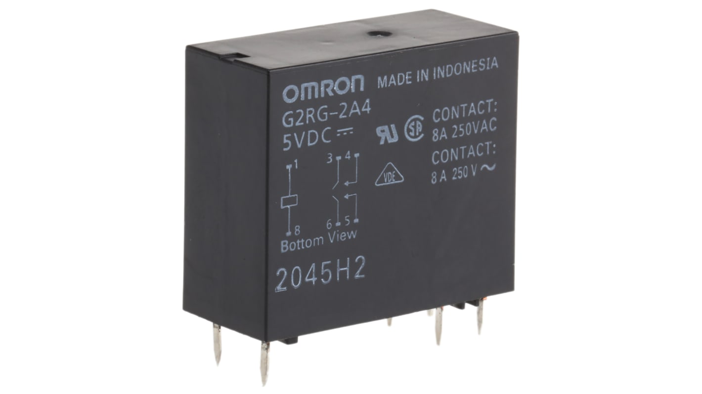 Relais de puissance Omron G2RG, 2 NO, bobine 5V c.c. Montage sur CI 800mW