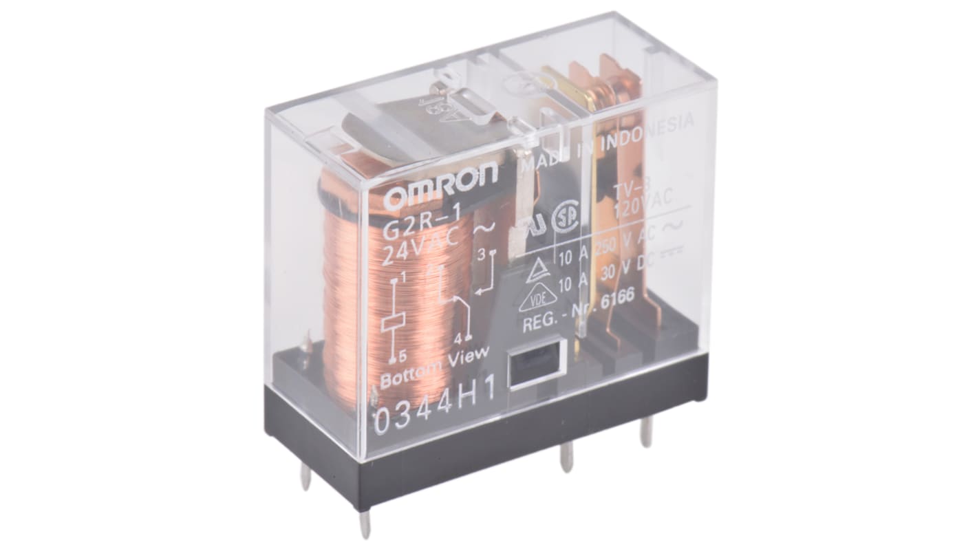 Relé de potencia sin enclavamiento Omron G2R-1 de 1 polo, SPST, bobina 24V ac, 10A, Montaje en PCB