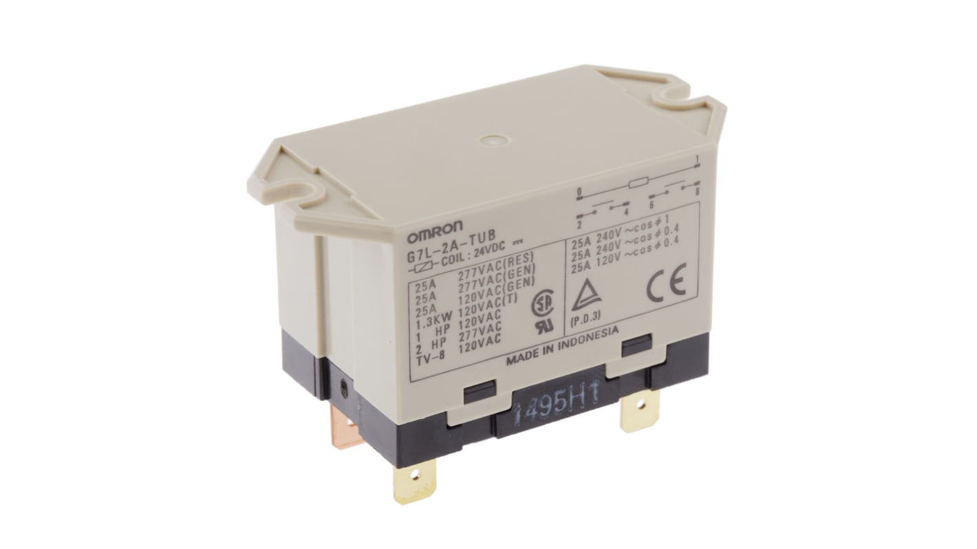 Omron Panel Mount Power Relay, 24V dc Coil, 25A Switching Current, DPST