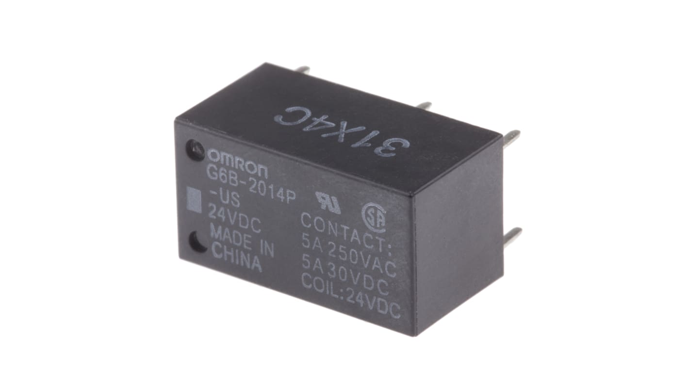 Omron PCB Mount Power Relay, 24V dc Coil, 5A Switching Current, DPST