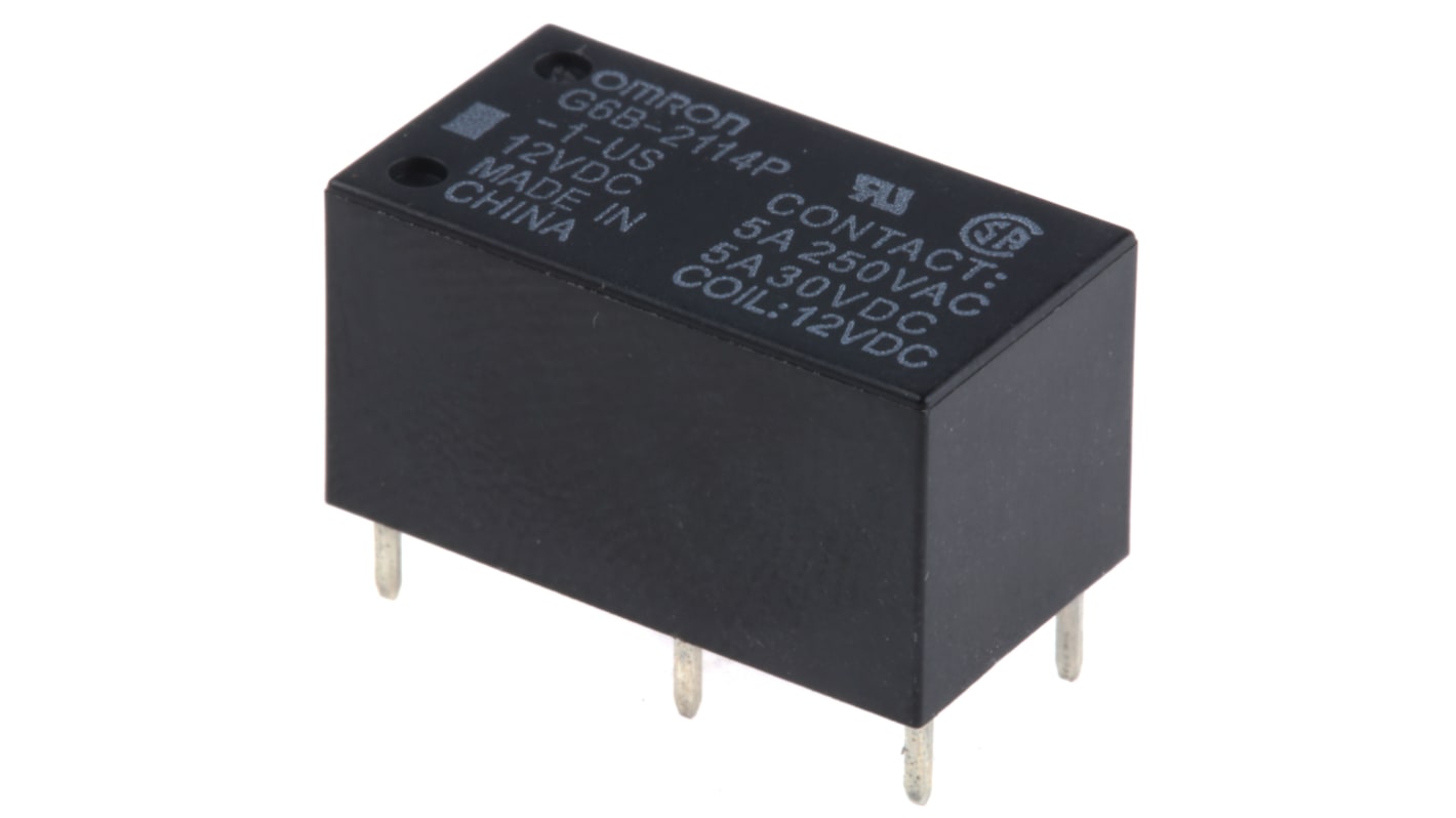 Omron PCB Mount Power Relay, 12V dc Coil, 5A Switching Current, SPST-NC, SPST-NO
