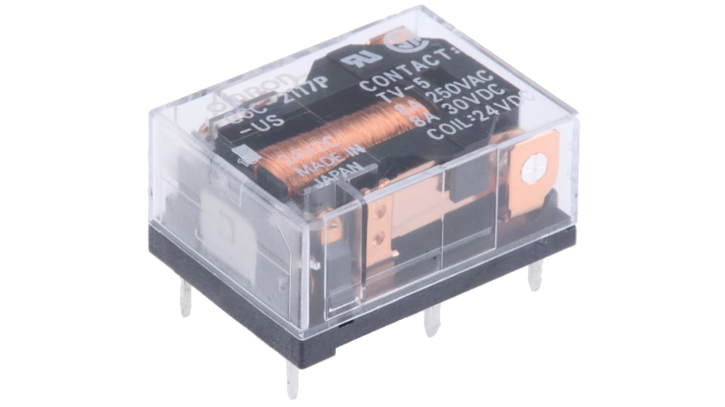 Omron PCB Mount Non-Latching Relay, 24V dc Coil, 8A Switching Current, SPDT