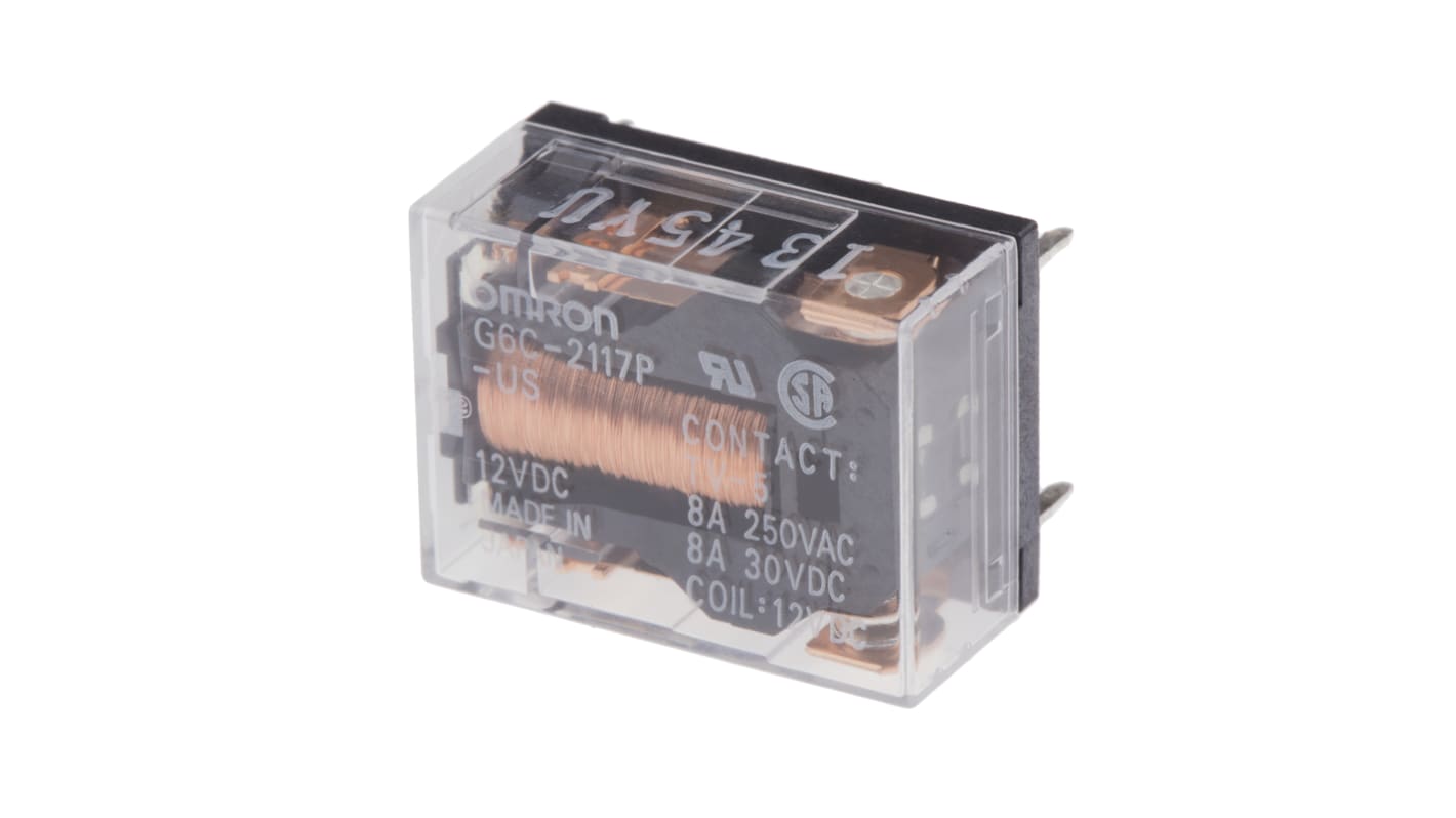 Omron PCB Mount Power Relay, 12V dc Coil, 8A Switching Current, SPDT