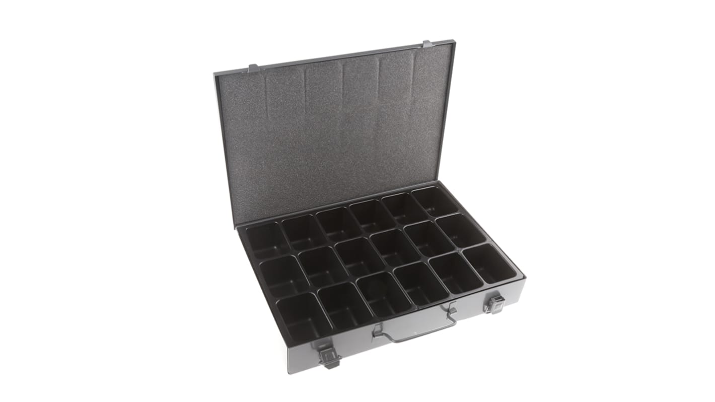 Caja organizadora RS PRO de 18 compartimentos de Acero Gris, 335mm x 250mm x 53mm