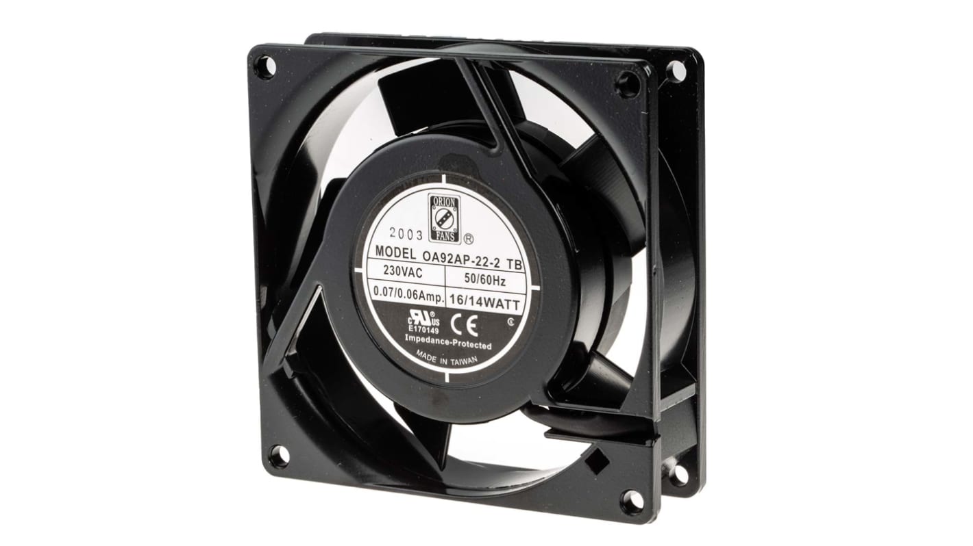 RS PRO Axial Fan, 230 V ac, AC Operation, 27cfm, 10W, 92 x 92 x 26mm