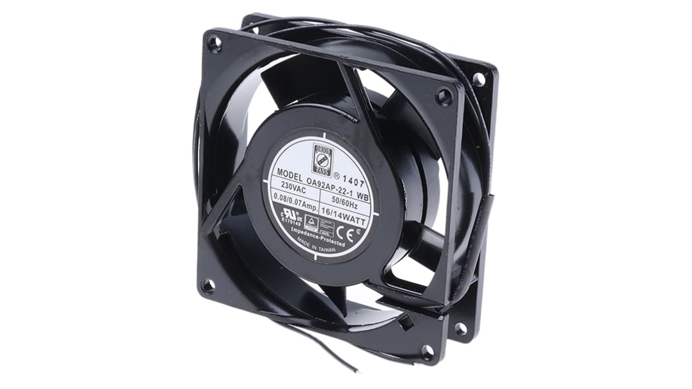 RS PRO Axial Fan, 230 V ac, AC Operation, 59.5m³/h, 13W, 92 x 92 x 26mm