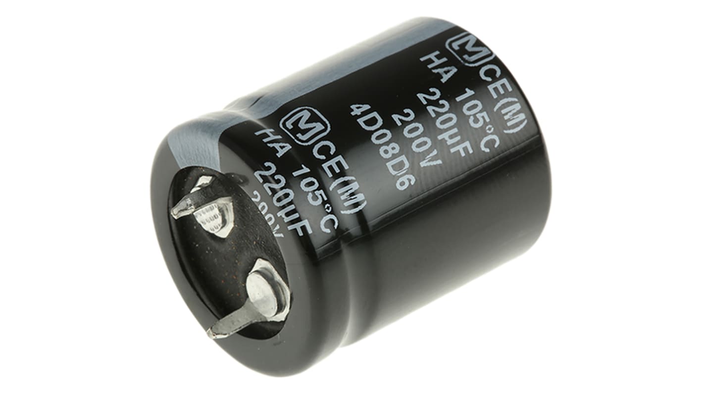 Panasonic HA SNAP IN, THT Elektrolyt Kondensator 220μF ±20% / 200V dc, Ø 22mm x 20mm, bis 105°C