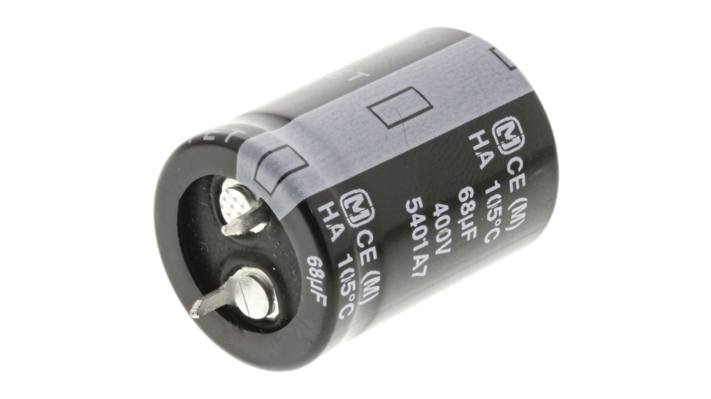 Panasonic HA SNAP IN, THT Elektrolyt Kondensator 68μF ±20% / 400V dc, Ø 22mm x 20mm, bis 105°C