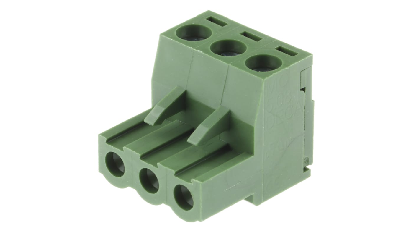 RS PRO 5.08mm Pitch 3 Way Pluggable Terminal Block, Plug, Cable Mount, Screw Termination