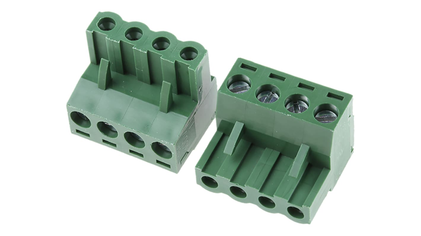 RS PRO 5.08mm Pitch 4 Way Pluggable Terminal Block, Plug, Cable Mount, Screw Termination