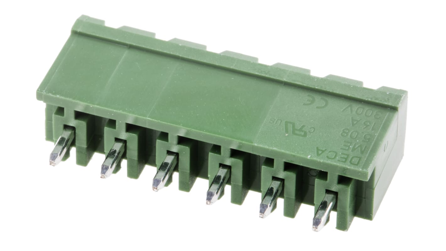 Konektor PCB, počet kontaktů: 6, počet řad: 1, rozteč: 5.08mm izolace pájením, orientace těla: Rovný, Samec, Průchozí