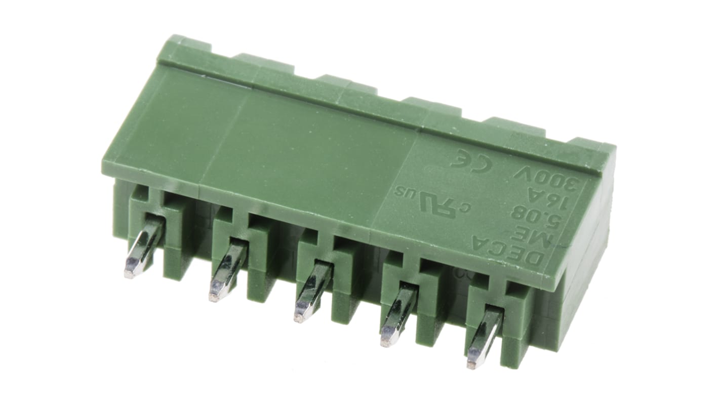 Konektor PCB, počet kontaktů: 5, počet řad: 1, rozteč: 5.08mm izolace pájením, orientace těla: Rovný, Samec, Průchozí