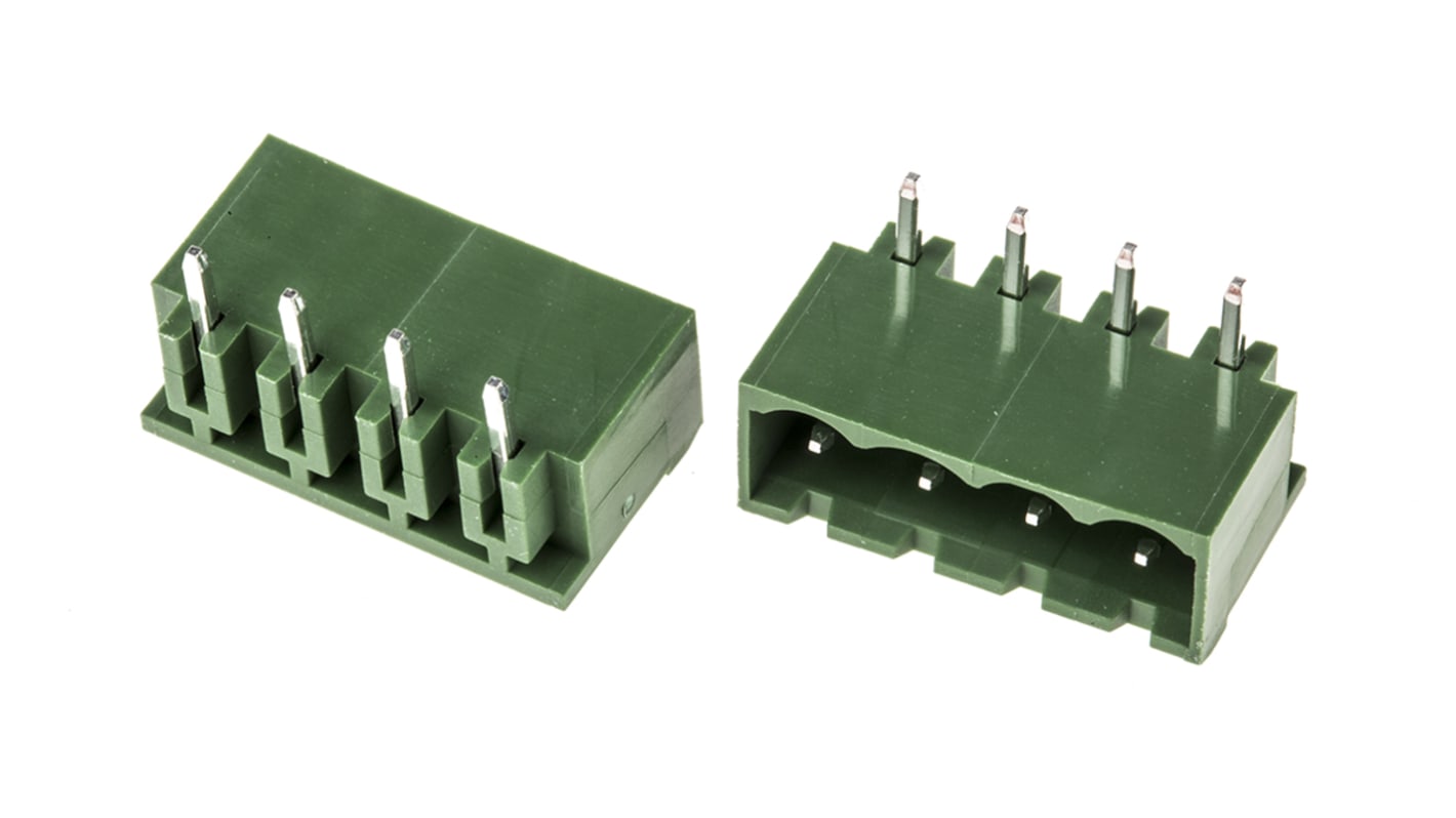 Conector macho para PCB De 90° RS PRO de 4 vías, 1 fila, paso 5.08mm, para soldar, Orificio Pasante
