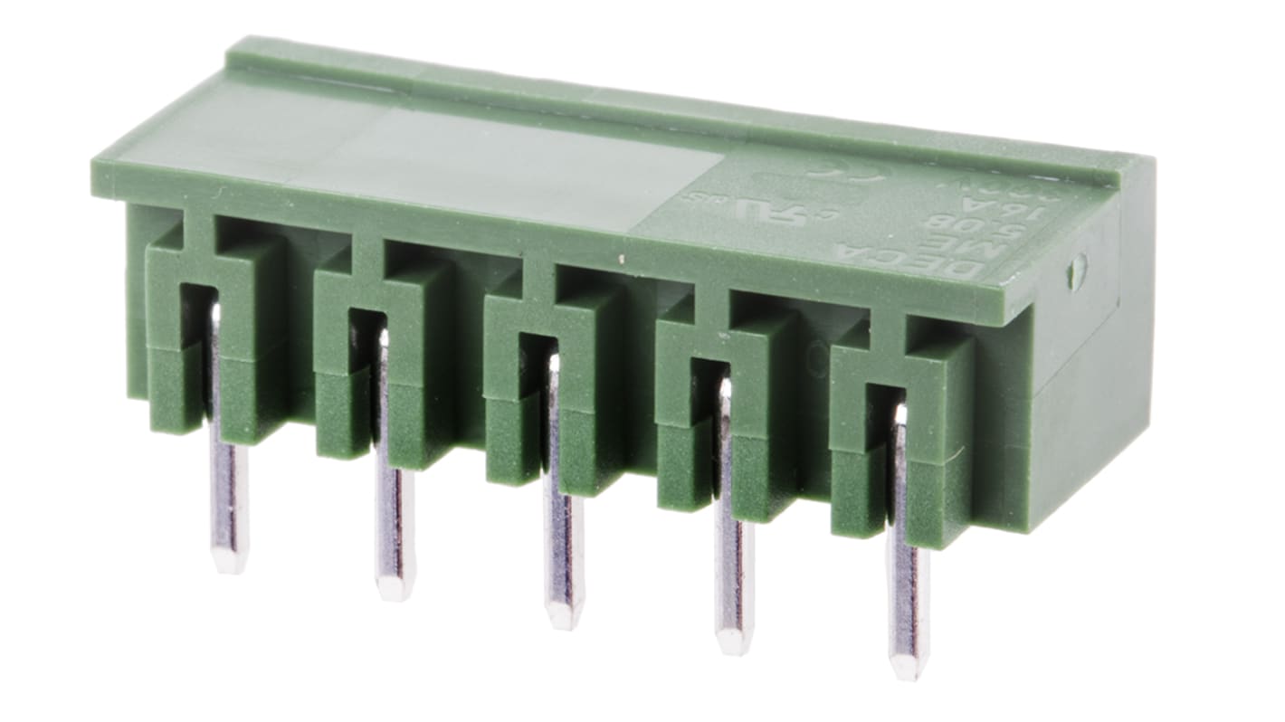 Conector macho para PCB RS PRO de 5 vías, 1 fila, paso 5.08mm, para soldar, Orificio Pasante