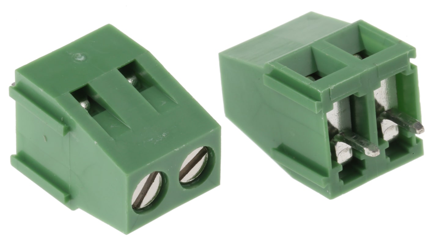 RS PRO PCB Terminal Block, 2-Contact, 5mm Pitch, Through Hole Mount, 1-Row, Screw Termination