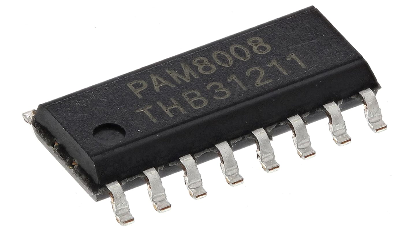 Clase D Amplificador de audio PAM8008DR, Audio estéreo 1.4W SOP, 16-Pines +85 °C