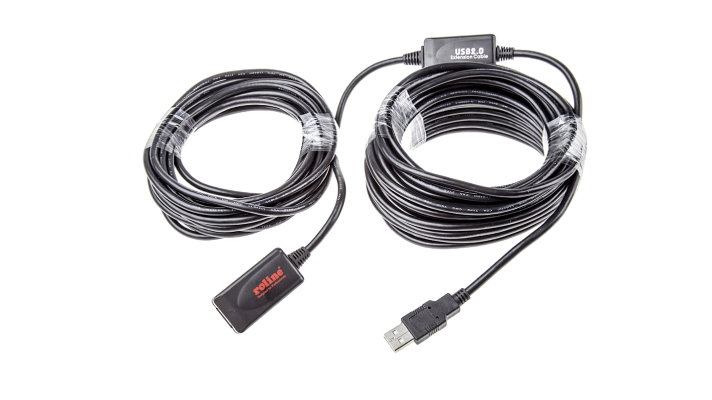 RS PRO USB-Kabel, USBA / USBA, 15m USB 2.0 Schwarz