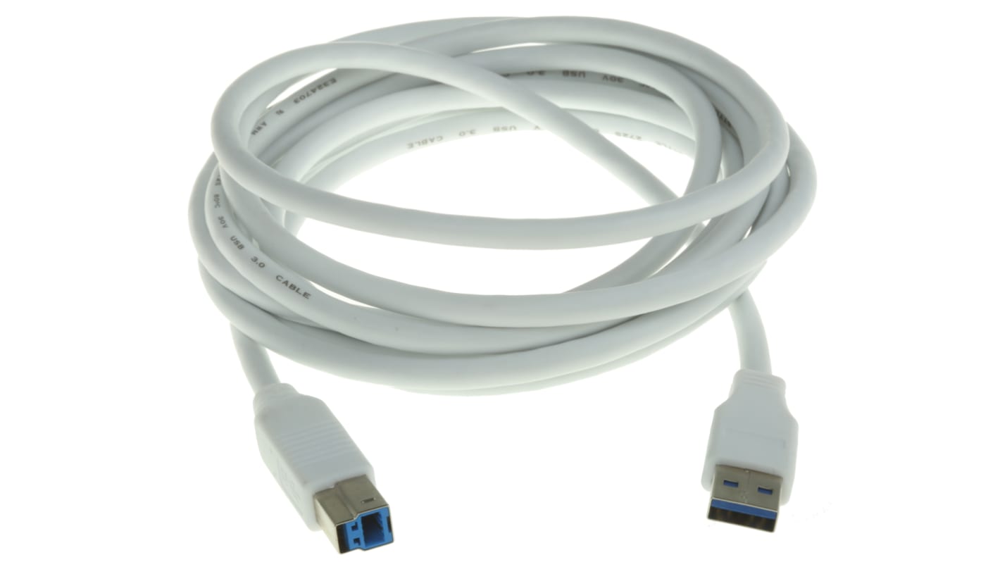 Cavo USB RS PRO USB A/USB B, L. 3m, col. Bianco