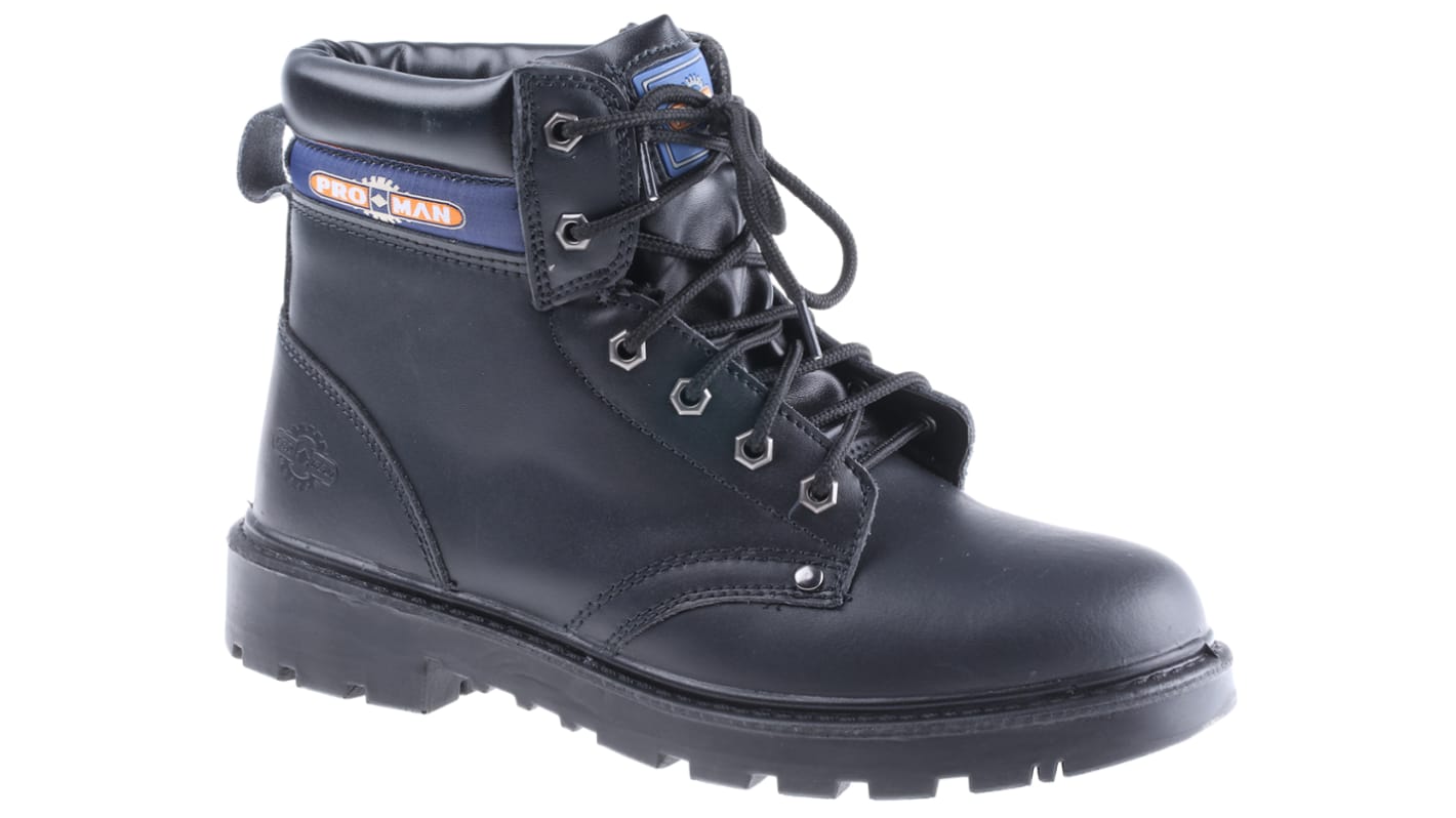 RS PRO EN20345 S3, Herren, Sicherheitsstiefel Schwarz, mit Stahl-Schutzkappe, Größe 43 / UK 9