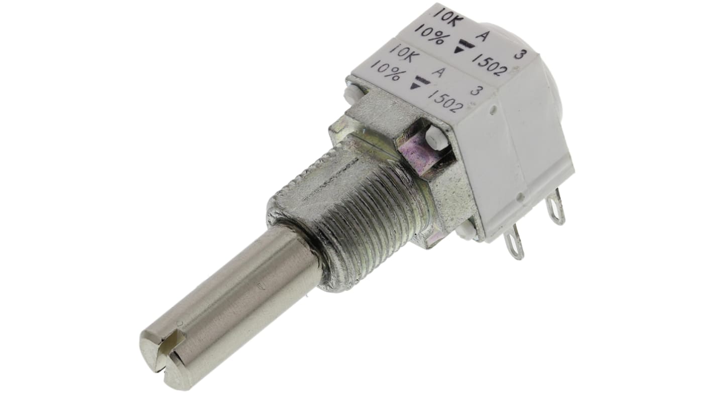 Vishay P11S, Tafelmontage  Dreh Potentiometer 10kΩ ±10% / 0.25W / 2 Ausbrüche, Schaft-Ø 6 mm