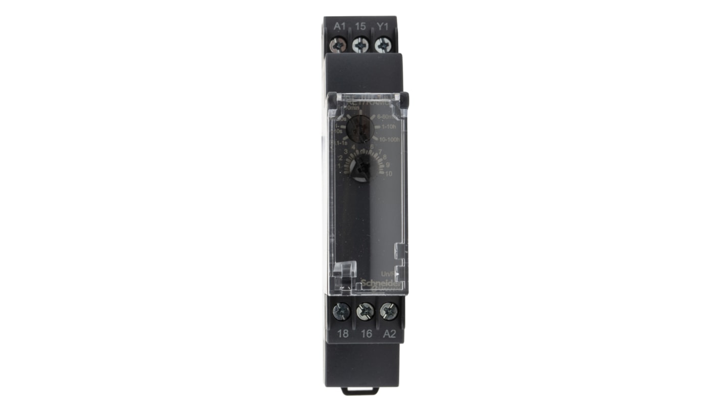 Schneider Electric RE17R Series DIN Rail Mount Timer Relay, 24 V dc, 24 → 240V ac, 2-Contact, 0.1 s →