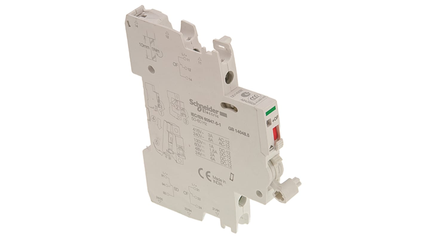 Schneider Electric Auxiliary Contact, 4 Contact, 1NC + 1NO, DIN Rail Mount, Acti 9