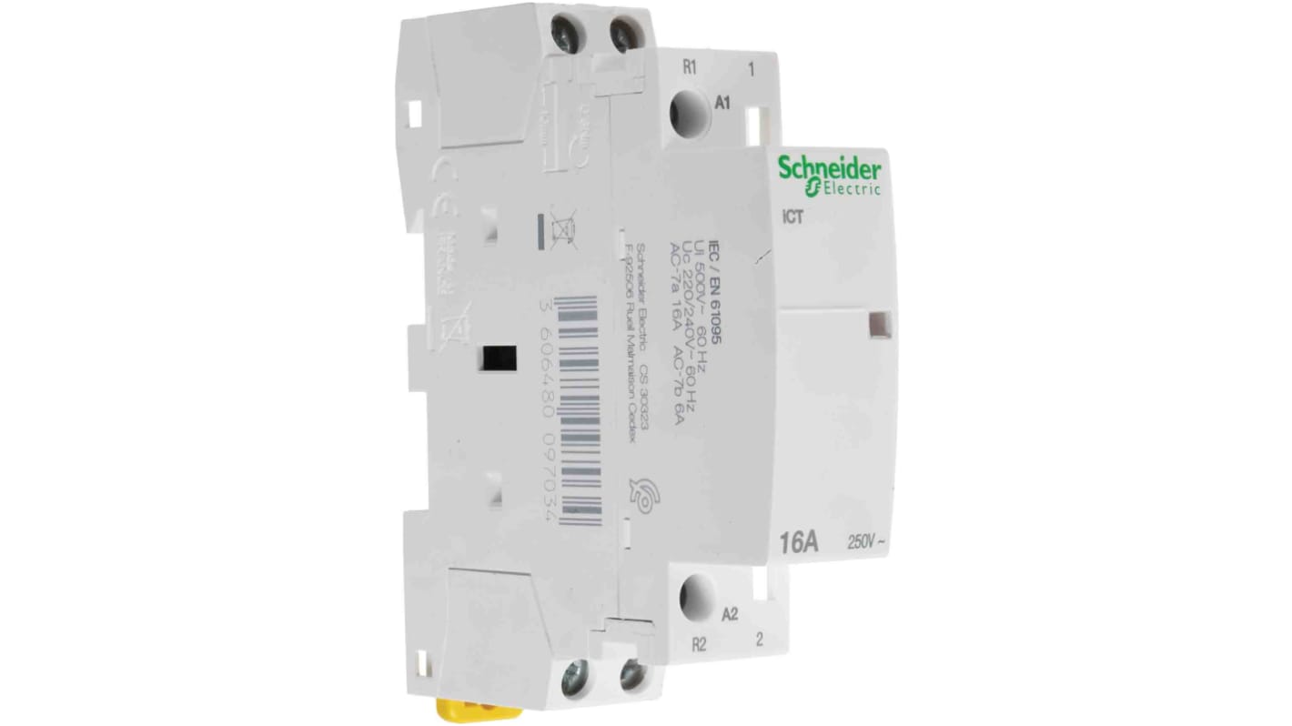 Schneider Electric iCT Series Contactor, 230 V ac Coil, 2-Pole, 16 A, 1NO + 1NC, 250 V ac