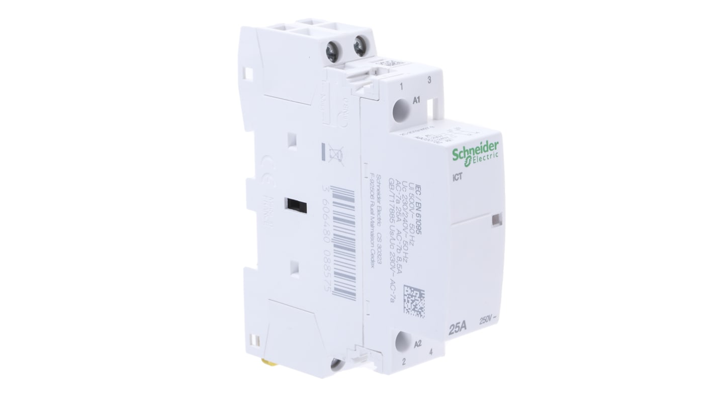 Schneider Electric iCT Series Contactor, 230 V ac Coil, 2-Pole, 25 A, 2NO, 250 V ac