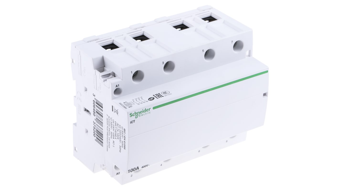 Contactor Schneider Electric Acti9 iCT iCT de 4 polos, 4 NA, 100 A, bobina 230 V ac