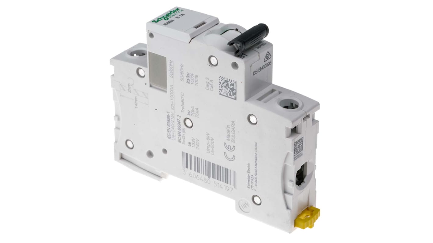 Schneider Electric Acti 9 iC60H MCB, 1P, 1A Curve B, 100 → 133V AC, 72V DC, 10 kA Breaking Capacity