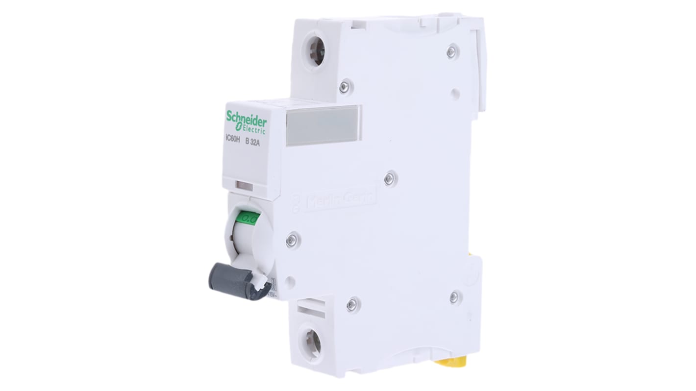 Schneider Electric Acti 9 iC60H MCB, 1P, 32A Curve B, 100 → 133V AC, 72V DC, 10 kA Breaking Capacity