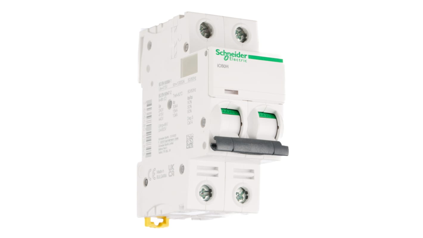 Schneider Electric Acti 9 iC60H MCB, 2P, 16A Curve B, 440V AC, 100 → 133V DC, 10 kA Breaking Capacity